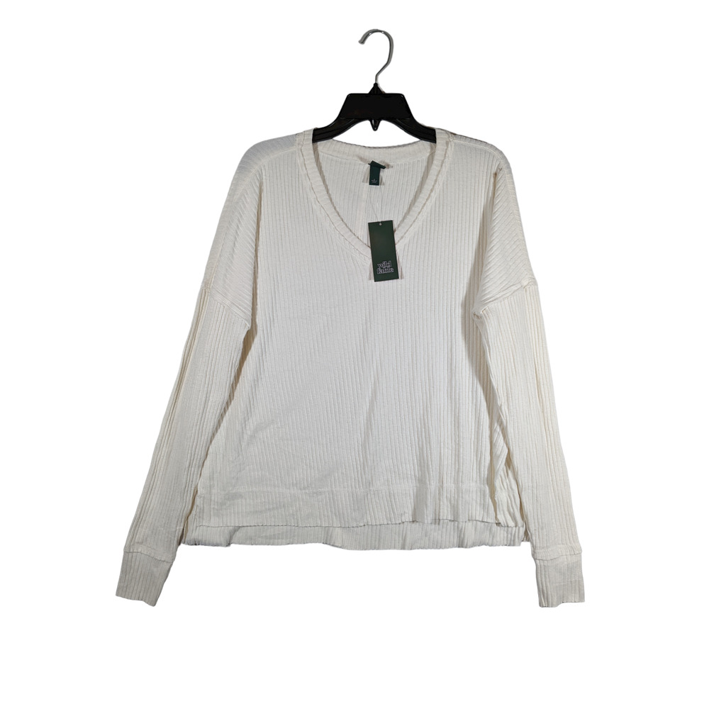 Wild Fable Oversized Sweater Knit Ribbed Off White Medium Cream Hi Low Hem Boxy